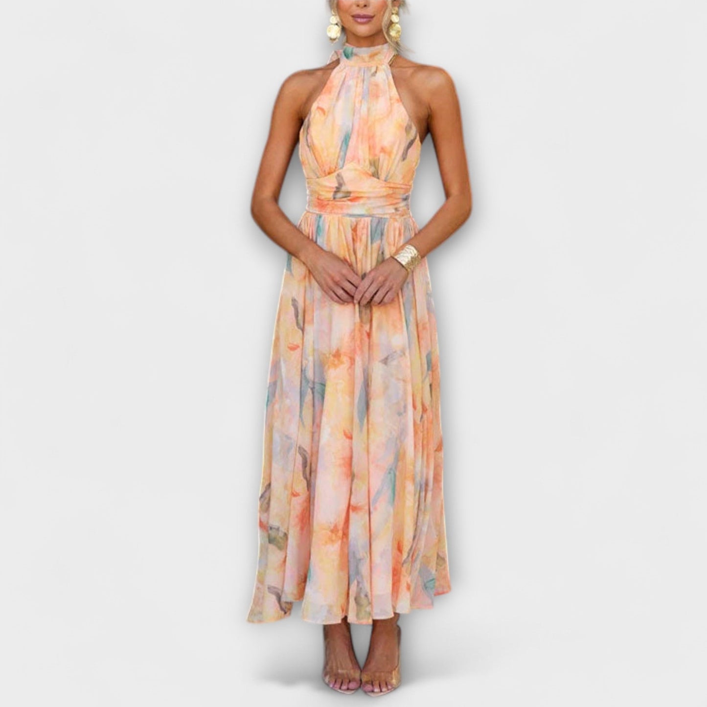 Liora™ – Sommerliches Maxikleid mit Aquarell-Print & femininer Eleganz
